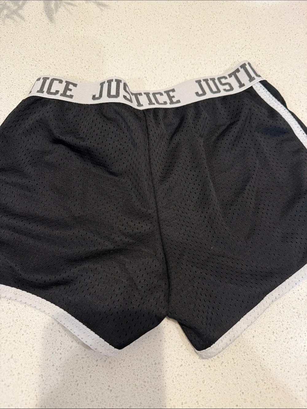 Justice Black Athletic Mesh Shorts with White Waistband and Trim
